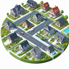A single family neighborhood with vectors around the segments